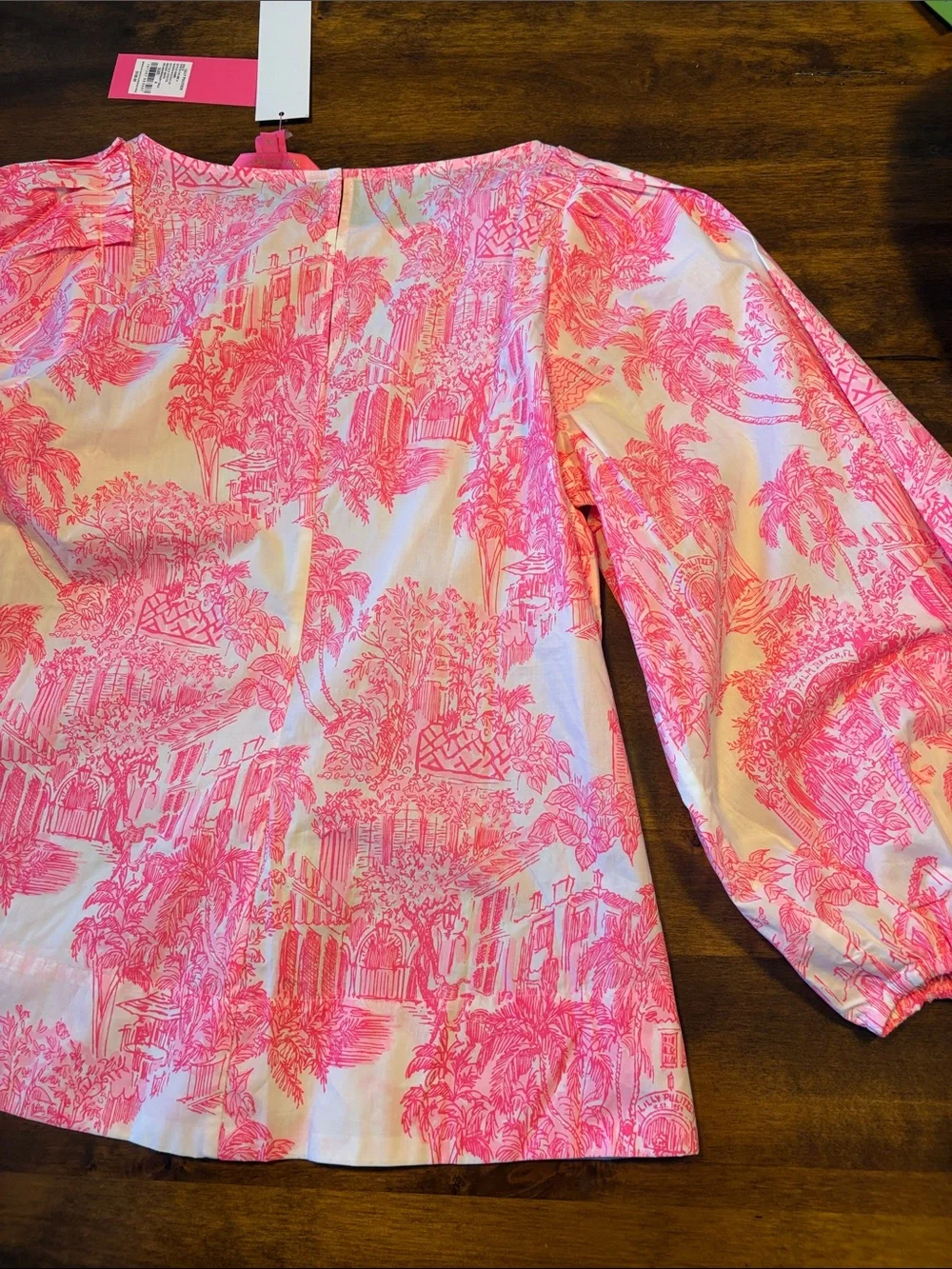 Lilly Pulitzer Barbara 3/4 Sleeve Cot White and Hot Pink